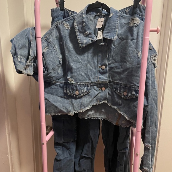 Fashion Nova Jackets & Blazers - Fashion Nova Light Blue Distressed Denim Jacket